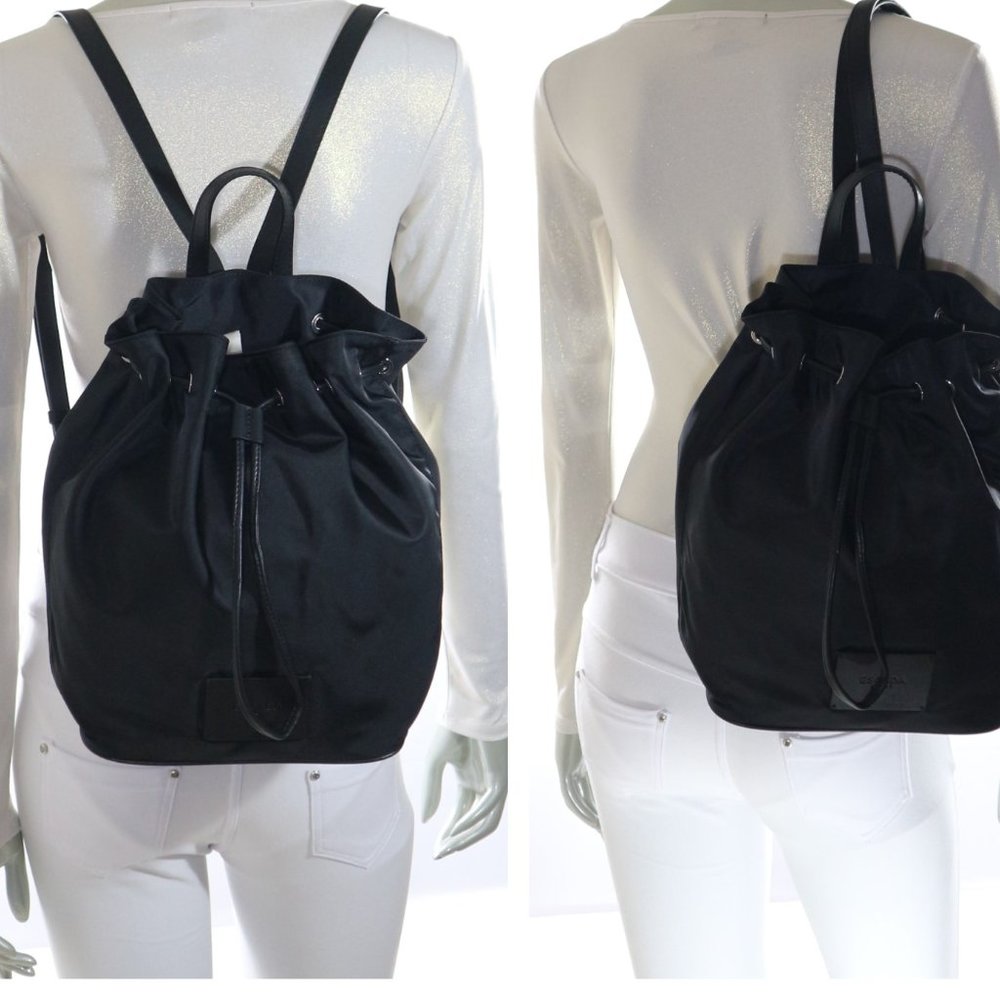 Escada AB558 Nylon and Leather Backpack Bag Black